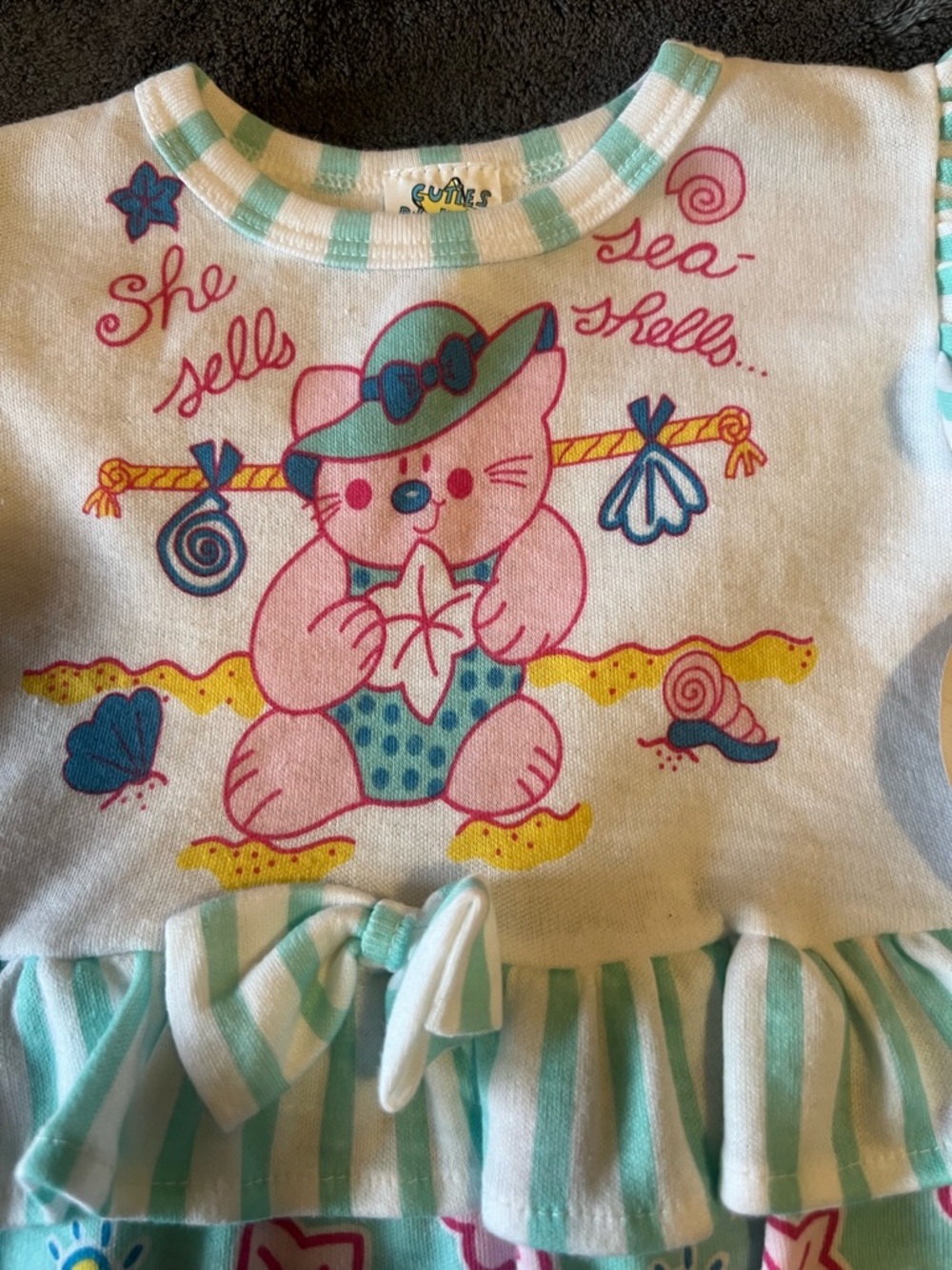 Vintage Beachy Coastal Baby Bubble Romper 3/6M Deadstock Teddy Summer - Picture 2 of 6